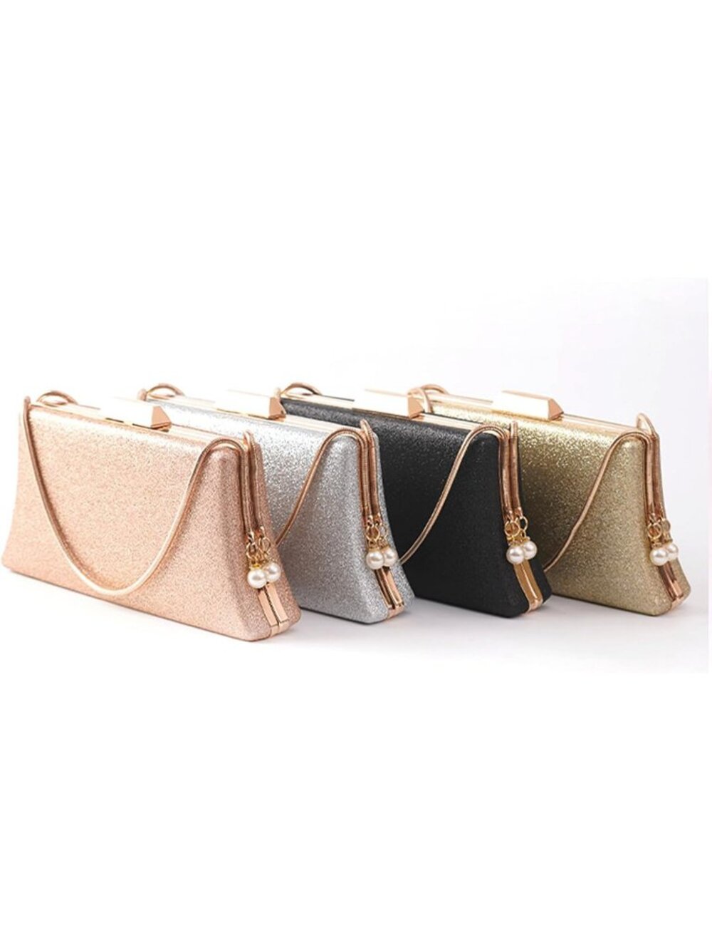 Women's Rose Gold Stylish Clutch Purse Chain Strap Party Shoulder Handbag